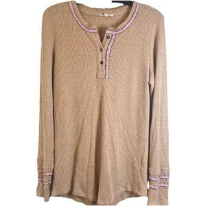 Easel Waffle Knit Embroidered Thermal Buttoned Long Sleeve Women’s Top Size L